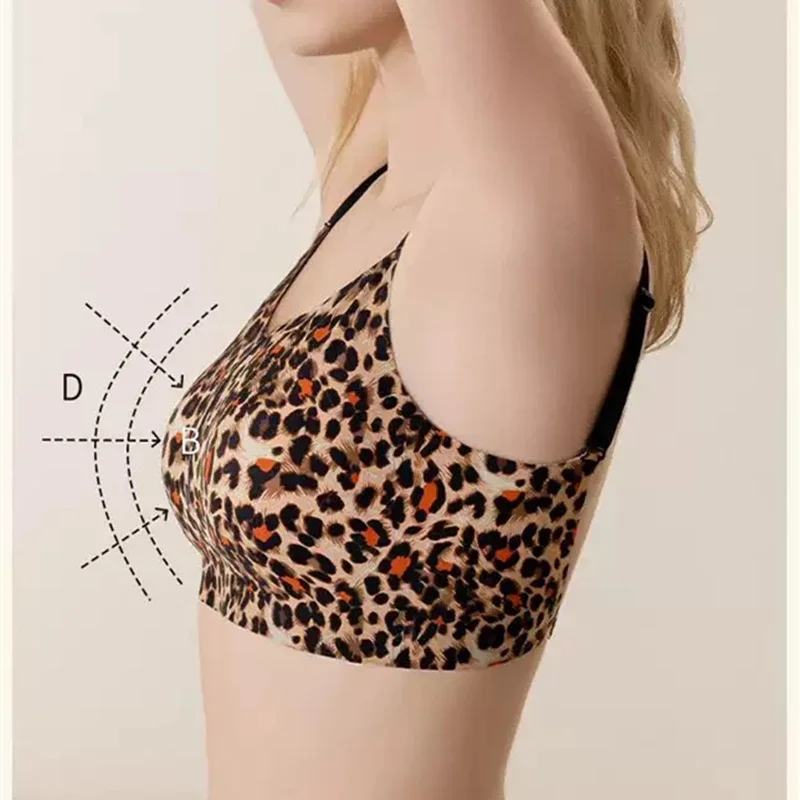 حمالة صدر رافعة للصدر بطبعة الفهد للنساء، ملابس داخلية رفيعة ومريحة، بدون حلقة فولاذية مناسبة للثدي الكبير أو الصغير