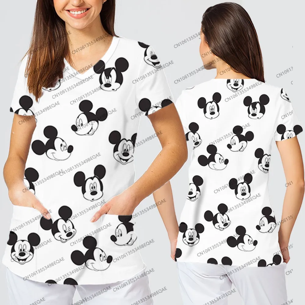 

Женская одежда Disney для женщин, повседневные топы с карманами, лето 2023, трендовые забавные футболки с v-образным вырезом, удобная одежда в стиле Y2k