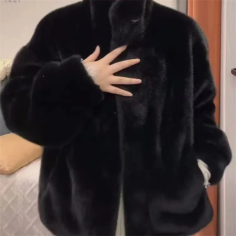 Manteau de fourrure de haute qualité pour femmes, nouvelle veste en cachemire de vison, col montant court, Mao Mao, manteau intégré en fourrure pour dames, 2025