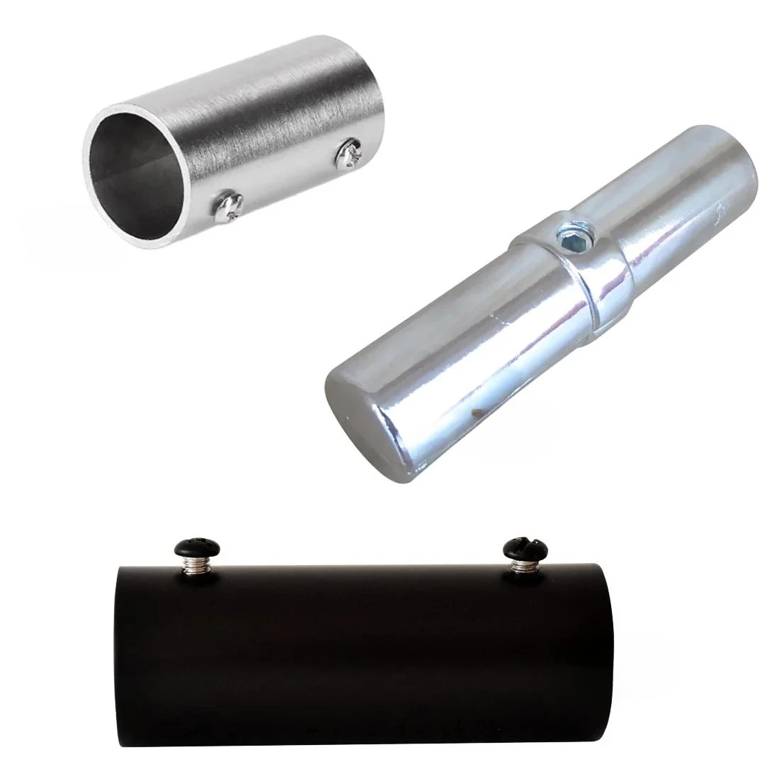 4Pcs Stainless Steel 19 22 25 32 38 50mm Pipe Pole Rail Straight Coupling Connector Socket Black