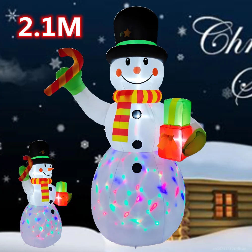 2.1M/7FT Christmas Inflatable Snowman Holding Gifts and Candy with LED Lights Xmas Party Indoor Outdoor Courtyard Props Ornament