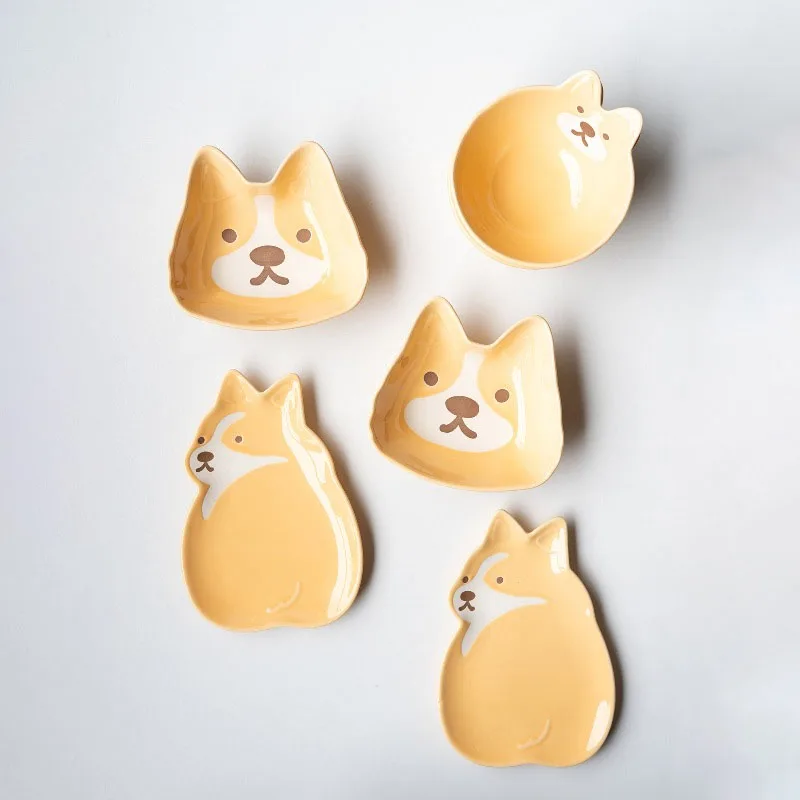 Nordic Dog Ceramic Underglaze Color Plate Ornaments Living Room Kitchen Dining Table Bowl Small Vegetable Plate Home Decoration