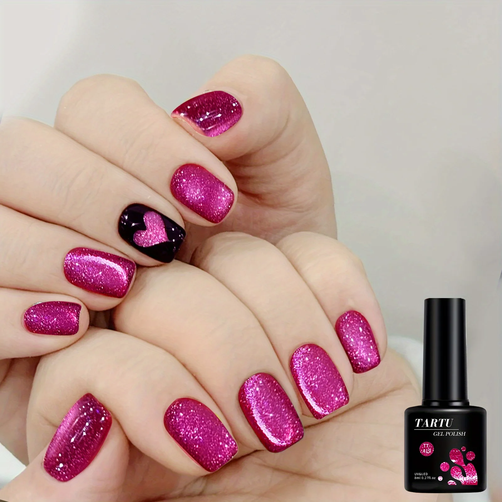 Smalto per unghie gel Cat Eye, rosa grigio rosa 8 ml Soak Off LED/UV, nail art glitter olografico, per regalo di manicure per salone domestico per le donne