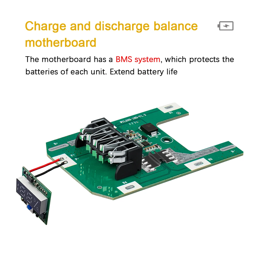 DCB200 Battery Case Compatible with Dewalt 18V 20V DIY 3Ah 6.0Ah DCB184 Shell Box With BMS PCB Board Charging Protection LED