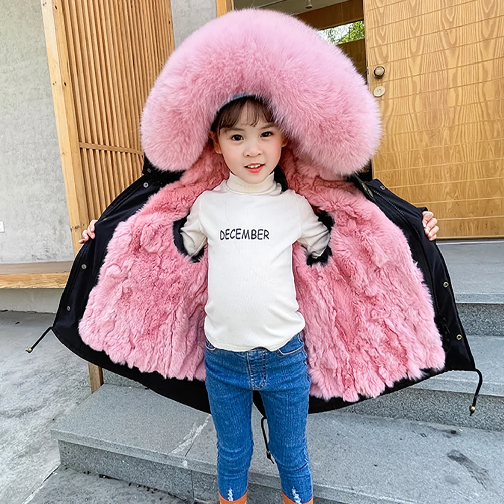 

Natural Rabbit Fur Jacket for Kids Girls and Boys Real Rabbit Fur Outerwear for Boys Teenager Children Girls Thicken Warm Outerw