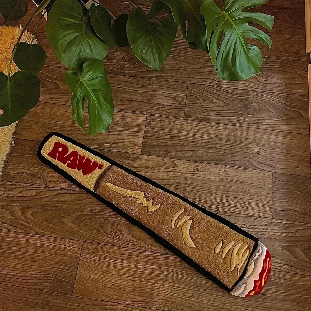 VIKAMA Novelty Cigarette Shaped Floor Mat Soft Machine Washable Rug for Living Room Bedroom Home Decoration