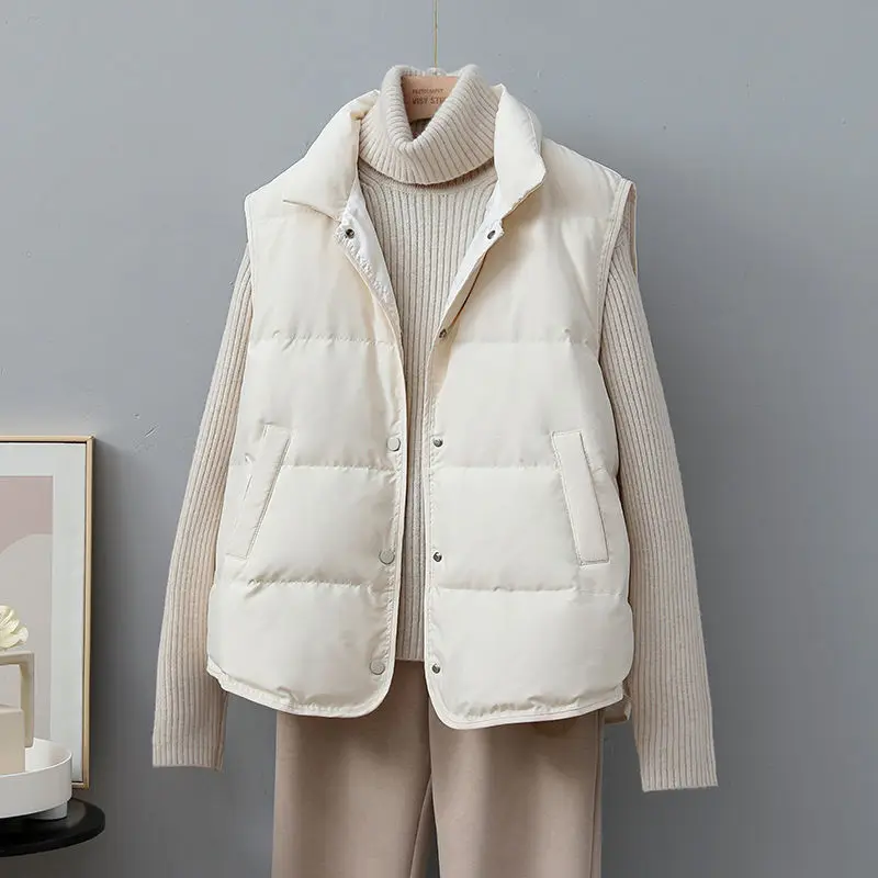 

Winter Quilted Vests Women Waistcoat Windbreaker Outerwear Puffer Jacket Padded Cardigan Warm Clothes Elegant Sleeveless Top