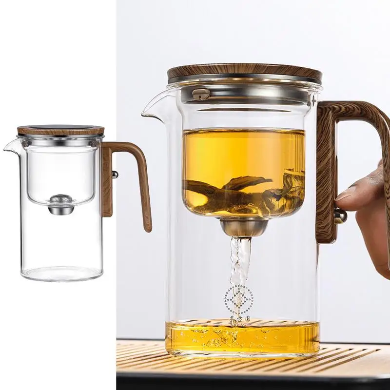 Teapot With Infuser Thickened Glass Heated Resistant Tea Pot One-button Filtering Tea Separation Kettle With Wood Handle