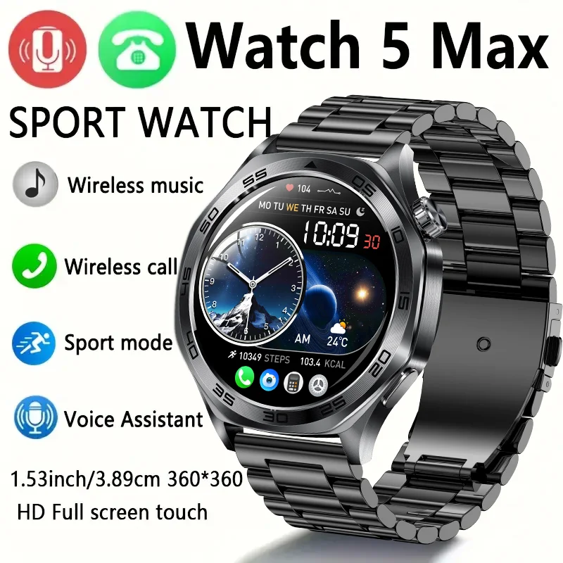 

2025 New Smart Watch Men AMOLED HD Display Sports Health Tracker Waterproof Bluetooth Call Smartwatch Men For HUAWEI WATCH 5
