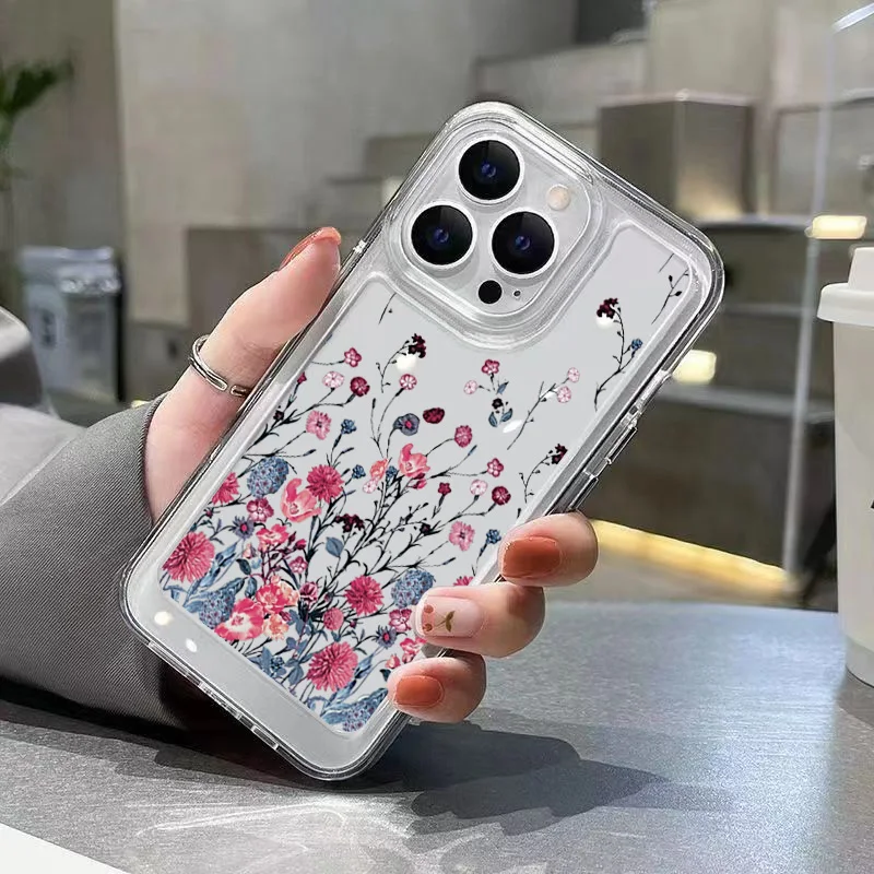 Capa de Telefone Transparente Suave para iPhone, 11, 12, 13, 14, 15 Pro, XS Max, XR, X, 7, 8 Plus, SE 2020, Mini Flor Rosa, Plum Blossom, capa