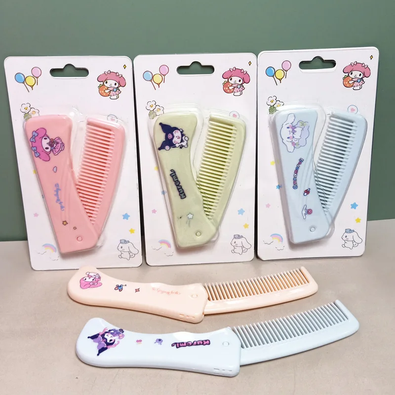 

48pcs Hello Kitty Sanrio Folding Hair Comb Hair Styling With Mirror My Melody Cinnamoroll Anime Portable Travel Small Comb Tools