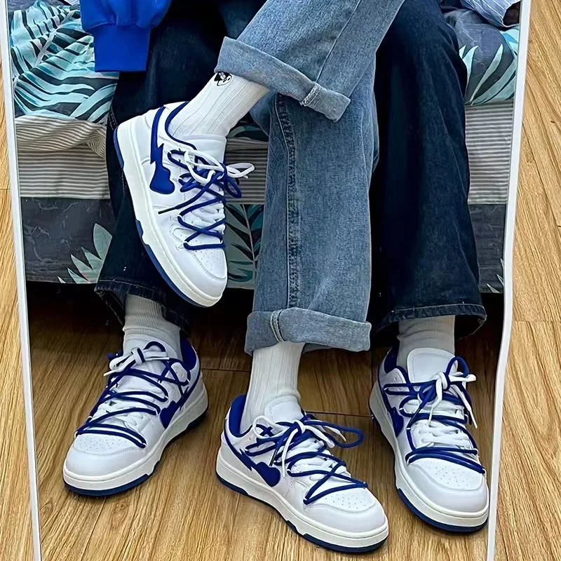 Summer Spring Style Sneakers Girly Heart Fashion Blue Casuals Sneakers lovers Couple Trend Lace-up White Sneakers Women Shoes
