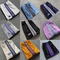 2024 Butterfly Embroidery Gray Velvet Pants Best Quality AWGE Striped Sweatpants For Men Women Oversized Drawstring Trousers