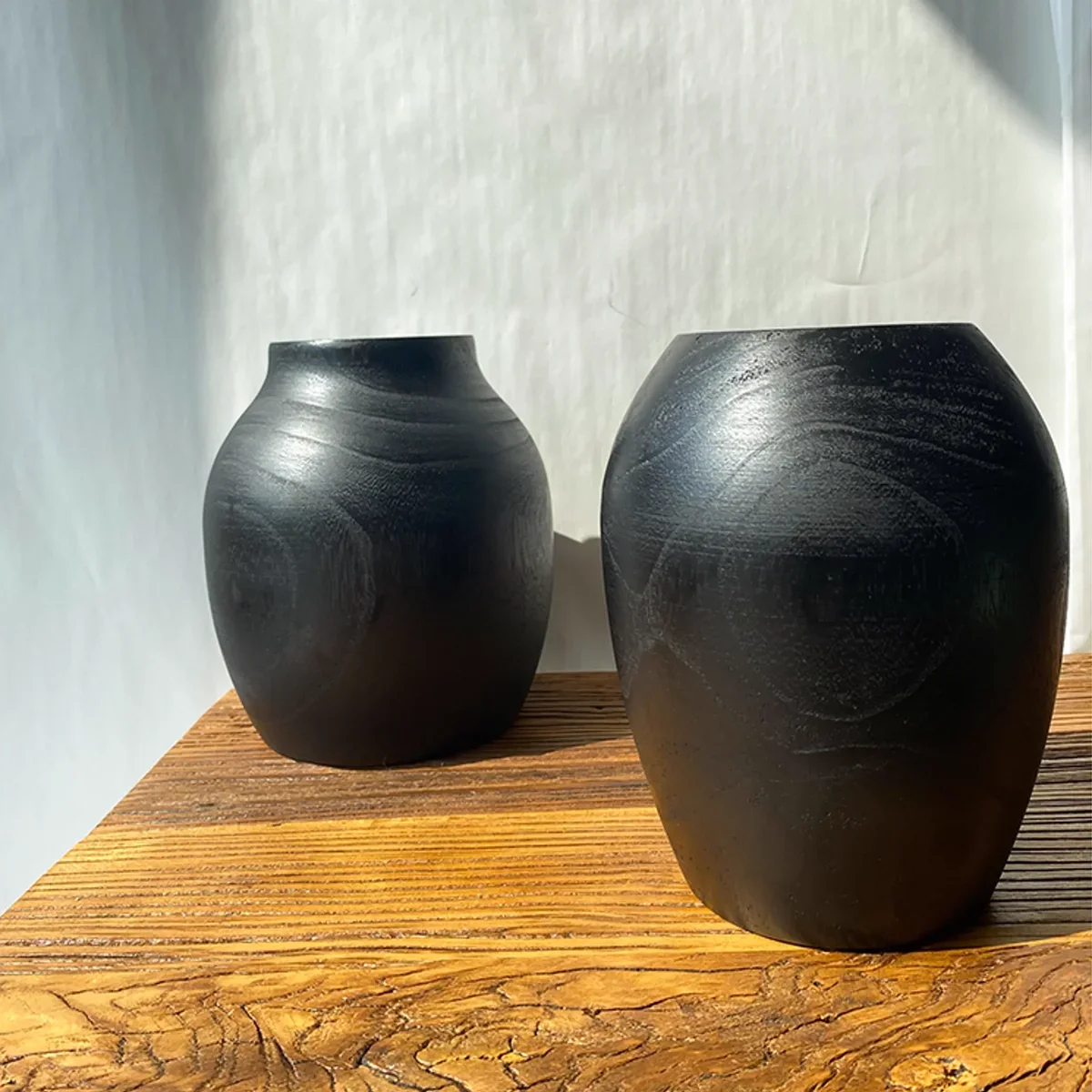 

Vintage Black WoodenVase with Zen EssenceRetro Chinese Style Flower Pot for MeditationRoom Handmade Oriental Decorative Ornament