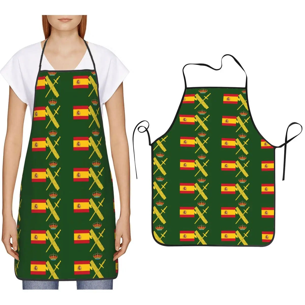 Spain Flag Plus Emblem Civil Guard Apron Chef Cooking Cuisine Tablier Bib Kitchen Cleaning Pinafore for Women Men Painting