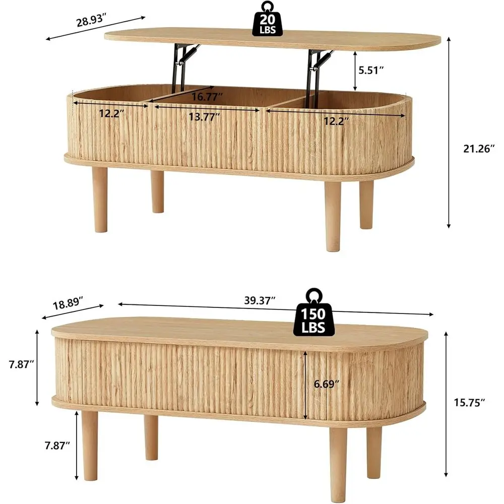 ully Assembled luted Lit Top Coee Table with Hidden Comparent, Wooden Center Table, ern Oval Lit Tabletop or Home Living Room Oi