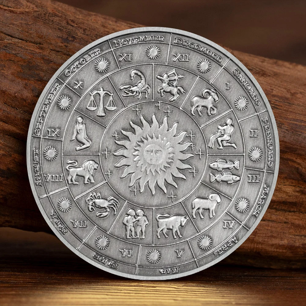 Ancient Silver Commemorative Coins 12 Signs of The Zodiac Lucky Coins Gemini Collectible Coins