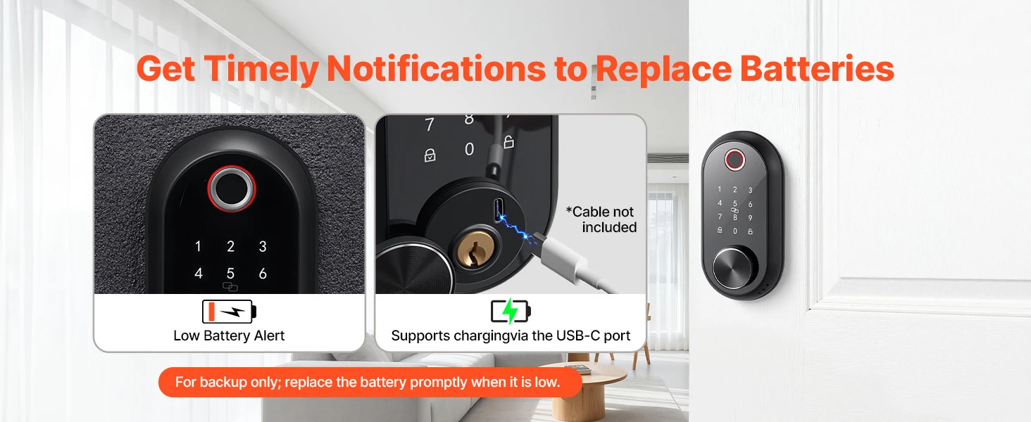 SucceBuy Fingerprint Door Lock Electronic Biometric Deadbolt with Touchscreen Auto Locking Anti-Peeking Password for Apartment