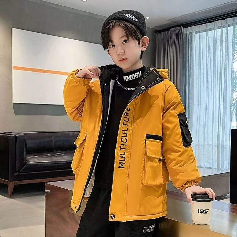 

Новинка 2023 года, зимняя парка для мальчиков, утепленная хлопковая куртка на термоподкладке для больших детей, стильная осенне-зимняя верхняя одежда
