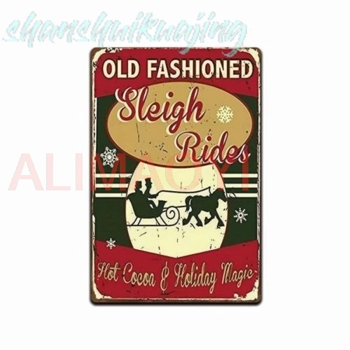 TIN SIGN 1950 VINTAGE REPLICA OLD FASHION SLEIGH RIDES CHRISTMAS METAL POSTER