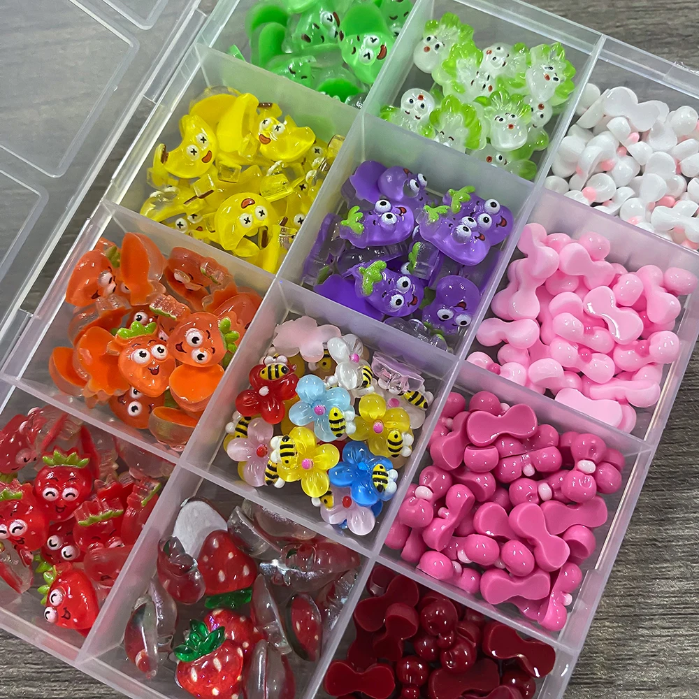 12-Gitter 3D Schleife/Kamelie/Rose/Liebe Nagelanhänger & Zubehör Nail Art Charms Set DIY handgefertigte Materialbox Manikürezubehör *^