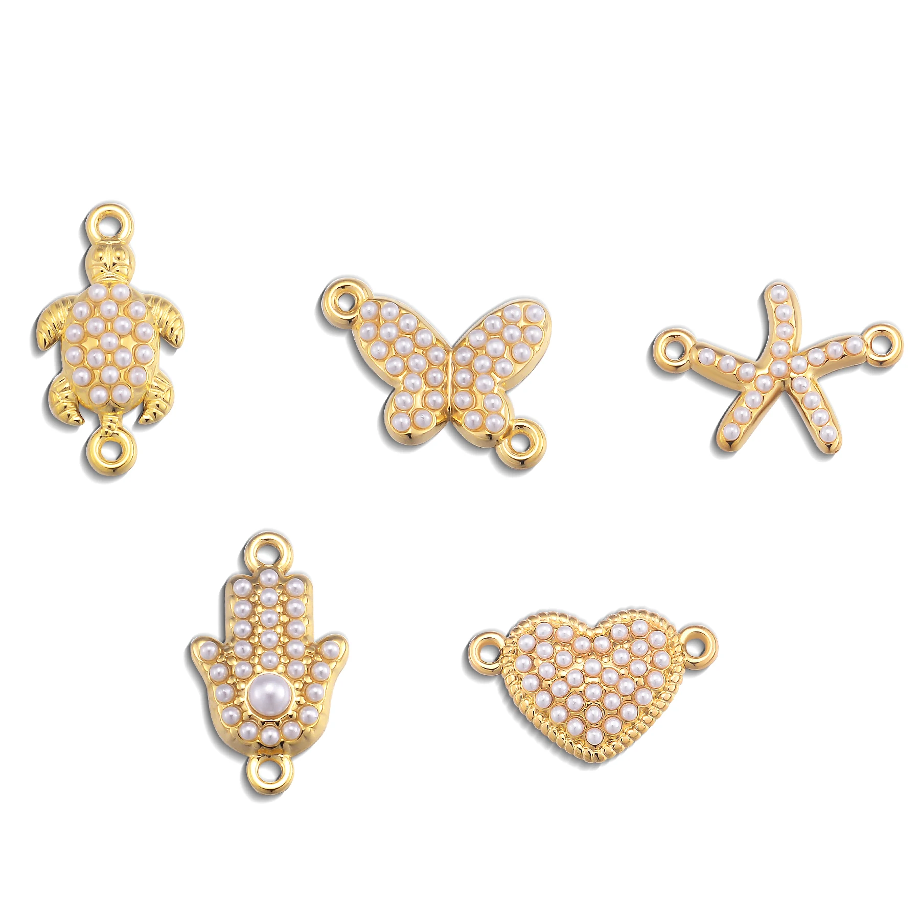 

4pcs/lot Stainless Steel Two Holes Connector Butterfly Heart Starfish Hamsa Hand Charm for DIY Necklace Bracelet Jewelry Making