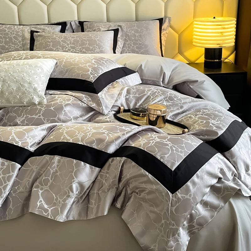 Marble Texture Jacquard Luxury Bedding Set 600TC Egyptian Cotton Silky Duvet Cover Set With Bed Sheet /Fitted Sheet Pillowcases