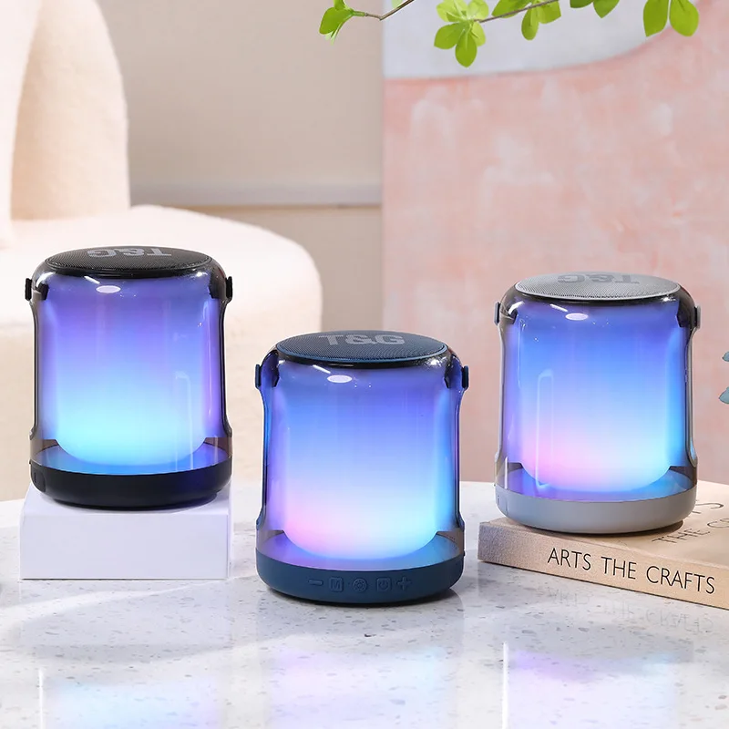 แบบพกพา Retro เดสก์ท็อปขนาดเล็กลําโพง Caixa De Som Boombox ฟันสีฟ้าไร้สายโปร่งใสเพลงกล่องที่มีสีสัน Ambient Light