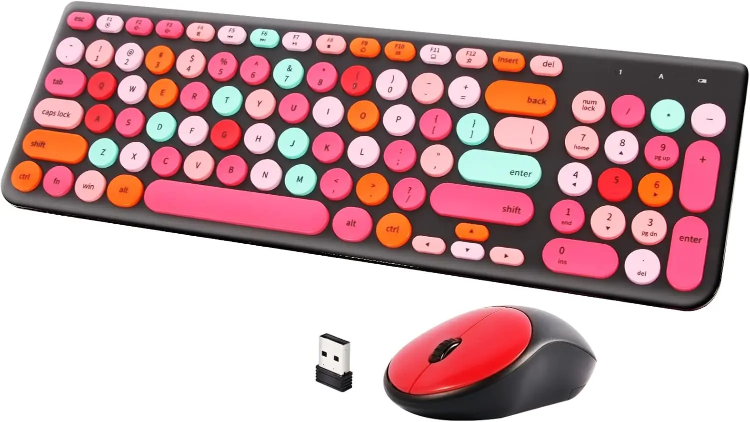 SGIAWETA-Wireless Keyboard and Mouse Combo, Retro Typewriter Keyboard with Round Keycaps, 2.4GHz USB Cute-birthday