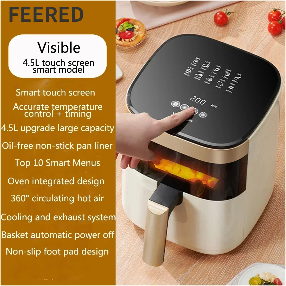 4.5L Air Electric fryer Household multifunctional intelligent oil-free smokeless electric air fryers Large capacity airfryers