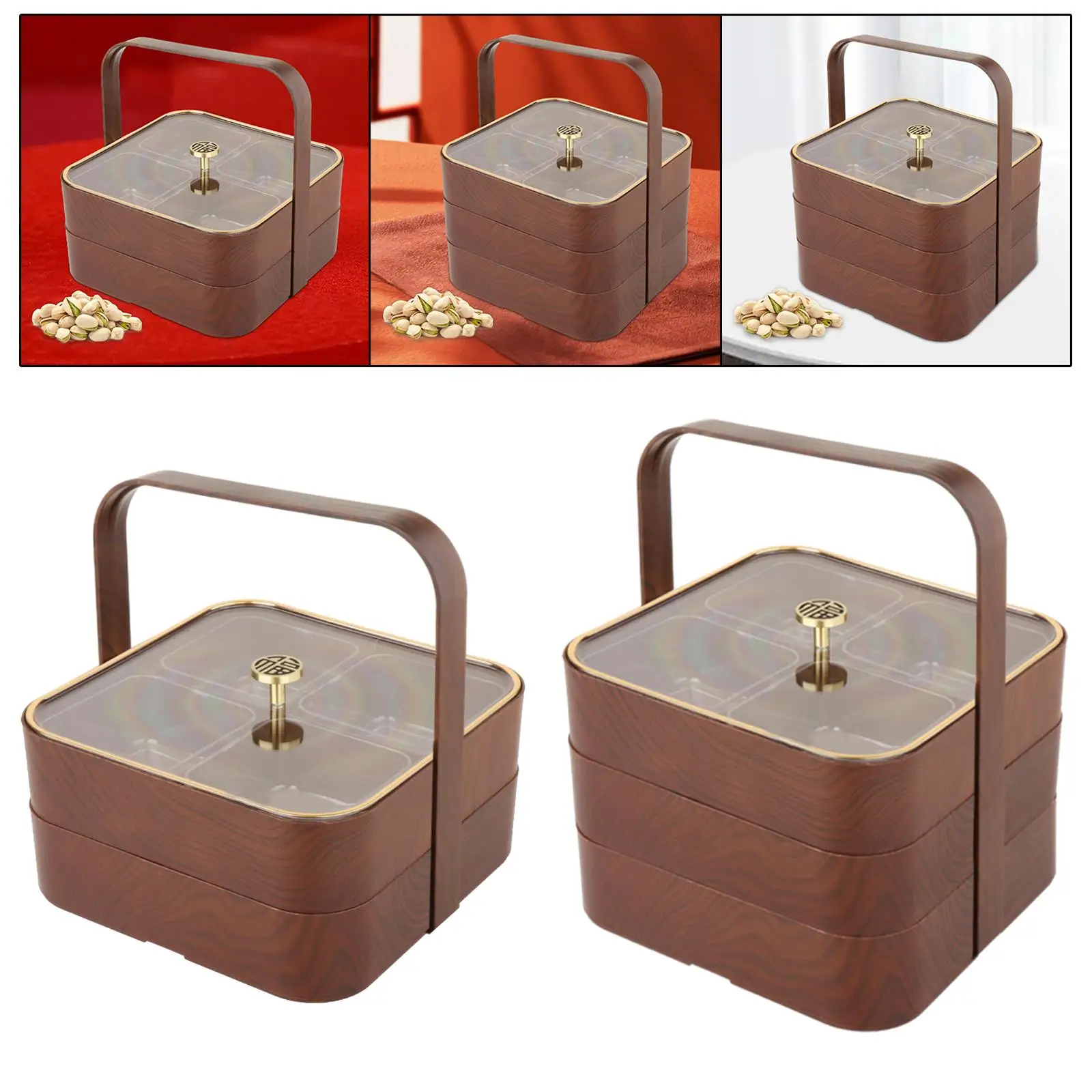 Household Snack Organizer Tray with Lid for Candy Cookies and Salads Retro Wood Pattern Serving Platter for All Occasions