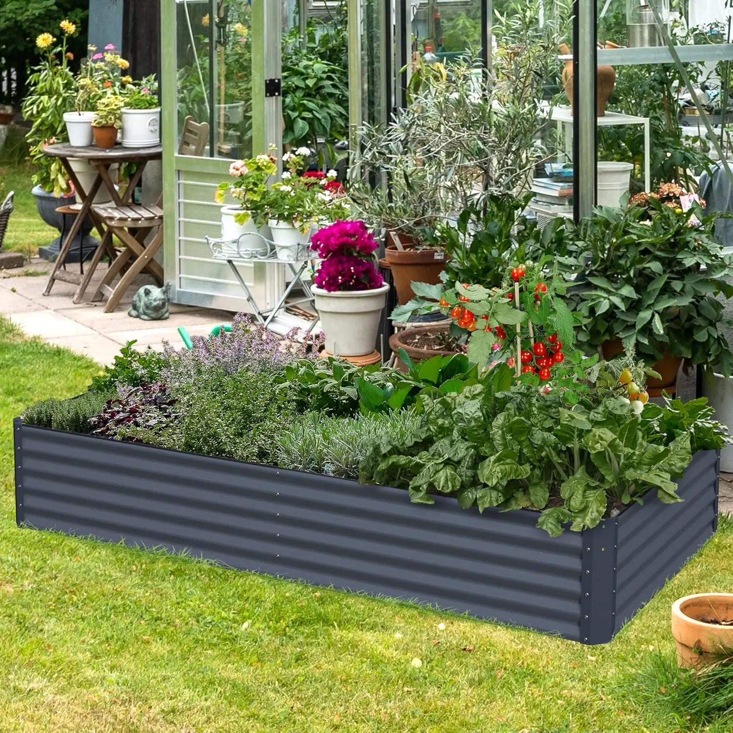 Outdoor Gardening, Galvanized Metal, Midnight Grey, Extra Tall, 96\