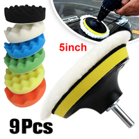 9 Pcs 5 Inch Polishing Pads Wool Sponge Waxing Foam Buffing Kit Drill Car Polisher Foam Pad Buffer Kit for Auto Remove Scratches