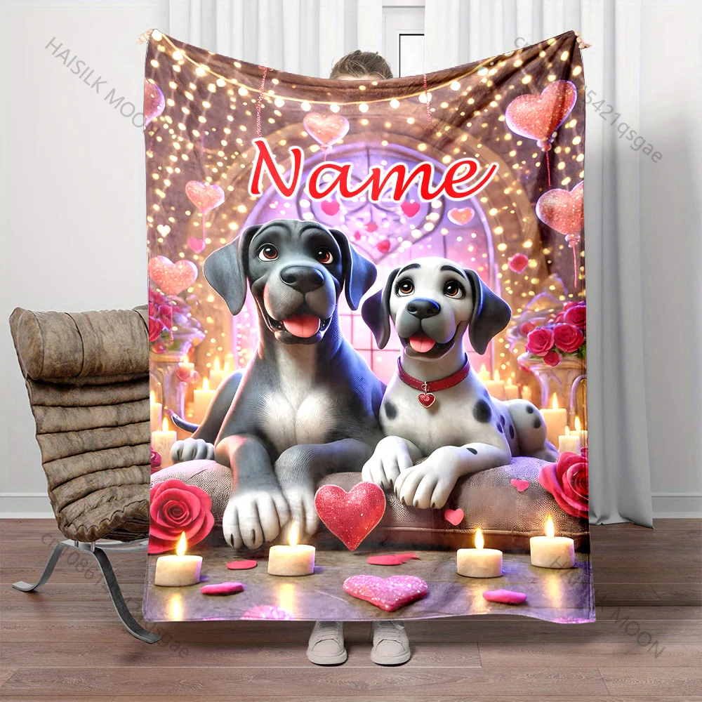 

Multi Size Custom Name Blanket Puppy Love Print Fluffy Soft Flannel Sofa Adult Blanket Office Lunch Break Blanket Luxury Gift