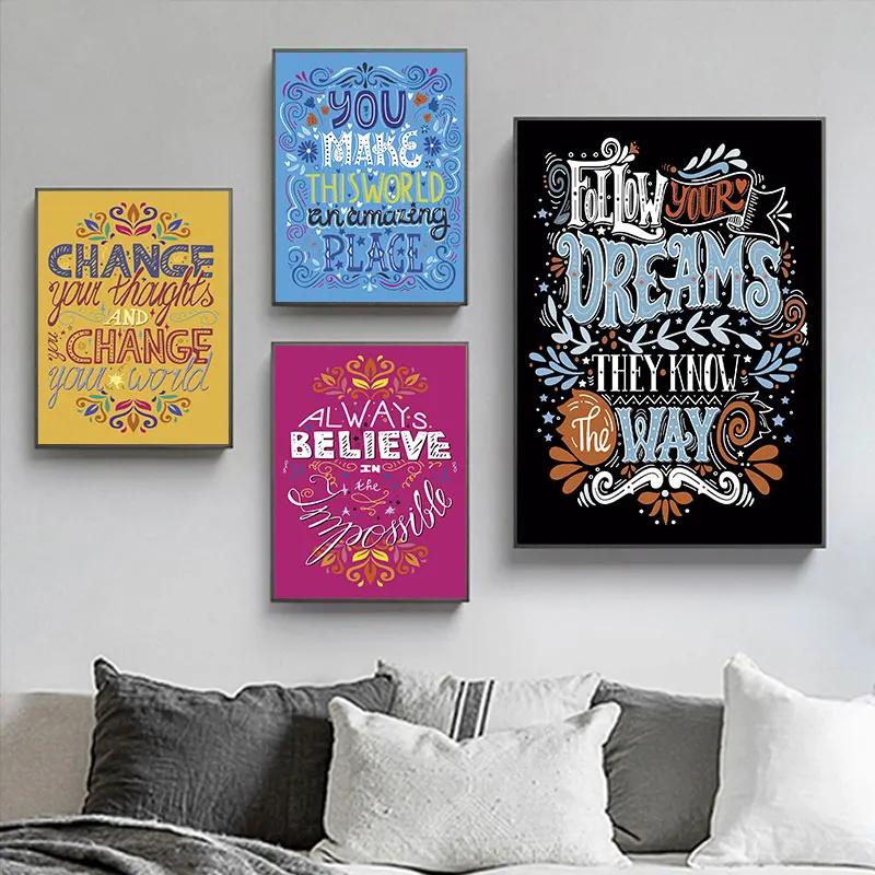 Colorful Dreams Inspirational Quotes Canvas Art Poster Prints Modern Wall Decorative Picture for Living Room Bedroom Office
