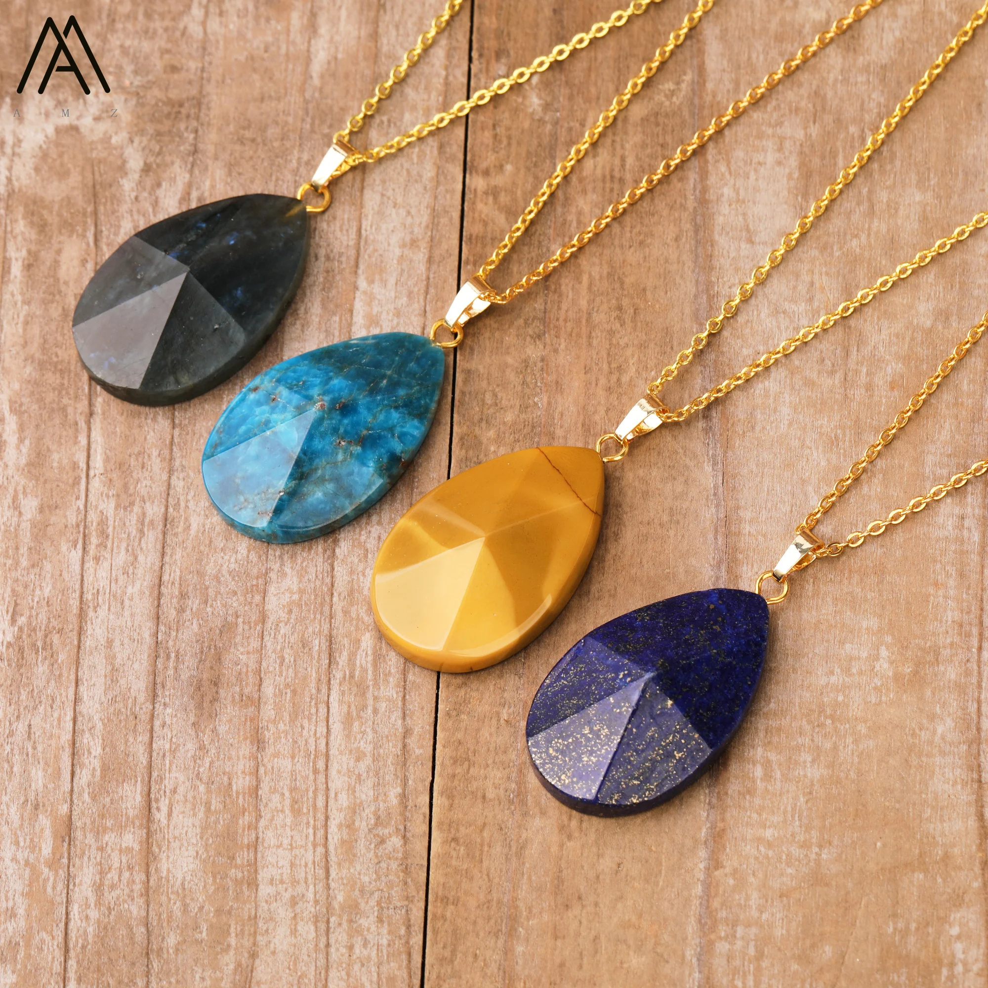 

High End Women Teardrop Labradorite Choker Necklace Modernism Teengirl Pendant Necklace Designer Jewelry Gifts Wholesale