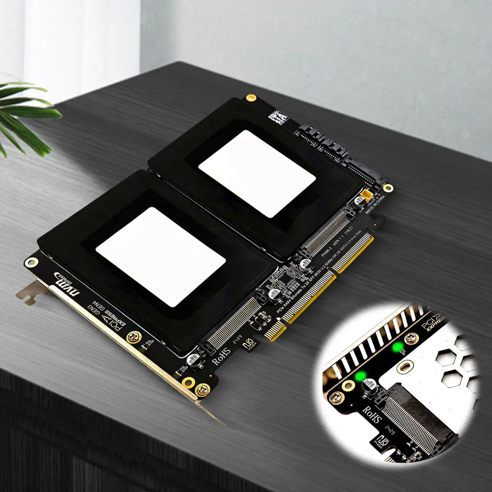بطاقة محول U.2 ثنائية القرص مع مؤشر LED محول U.2 PCIe U.2 إلى بطاقة PCIe المزدوج U.2 إلى محول PCIe 4.0 X8