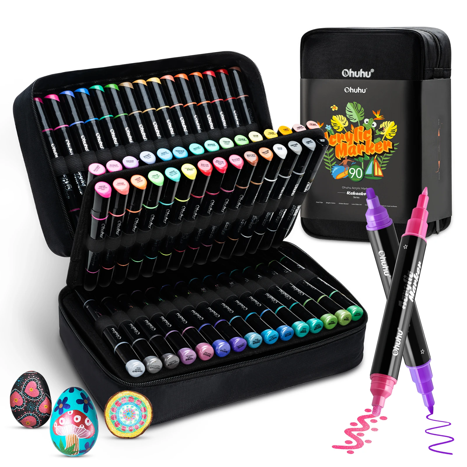Ohuhuアクリル絵の具マーカー、デュアルチップメタリックアクリル