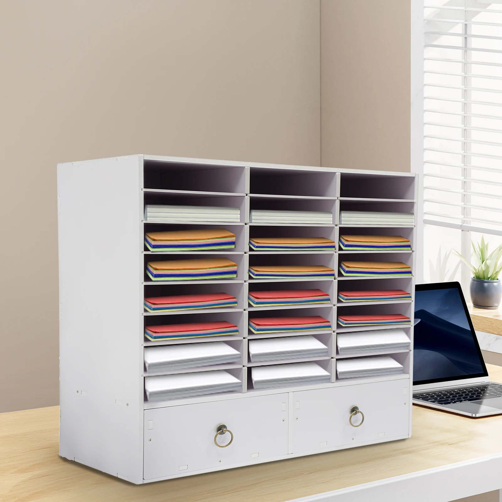 منظم الورق والبريد، وخزانة تخزين، وخزانة تخزين مع 24 حجرة ودرجين