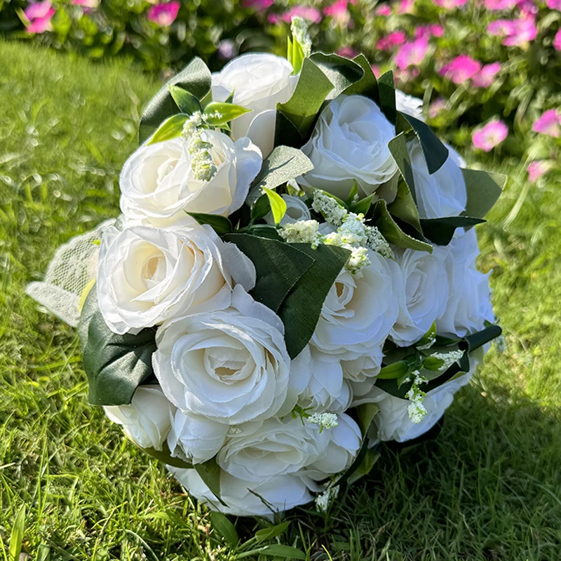 1 pz mazzi di nozze per la sposa matrimonio all\'aperto sposa mano lancio Bouquet Bouquet artificiale per la cerimonia nuziale festa chiesa