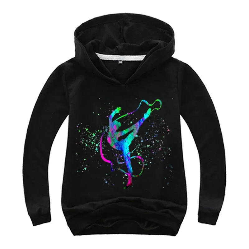 Watercolor Gymnastics Graphic Hoodie Children Spring Autumn Cartoon Hooded GYM Sweatshirts Boys Pullover Tracksuits Girls tops