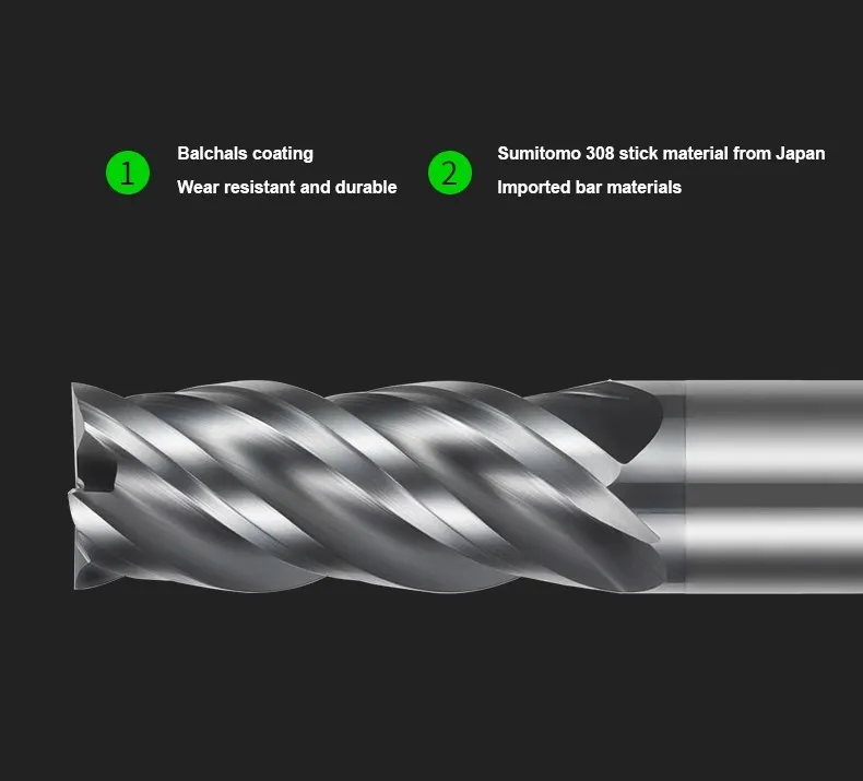 Shazam hrc68 4-Flöten-Balchas und Beschichtung ungleicher Spiral-Schaft fräser Wolframstahlkarbid-Flach fräser für CNC-Fräs werkzeuge – Detail 2
