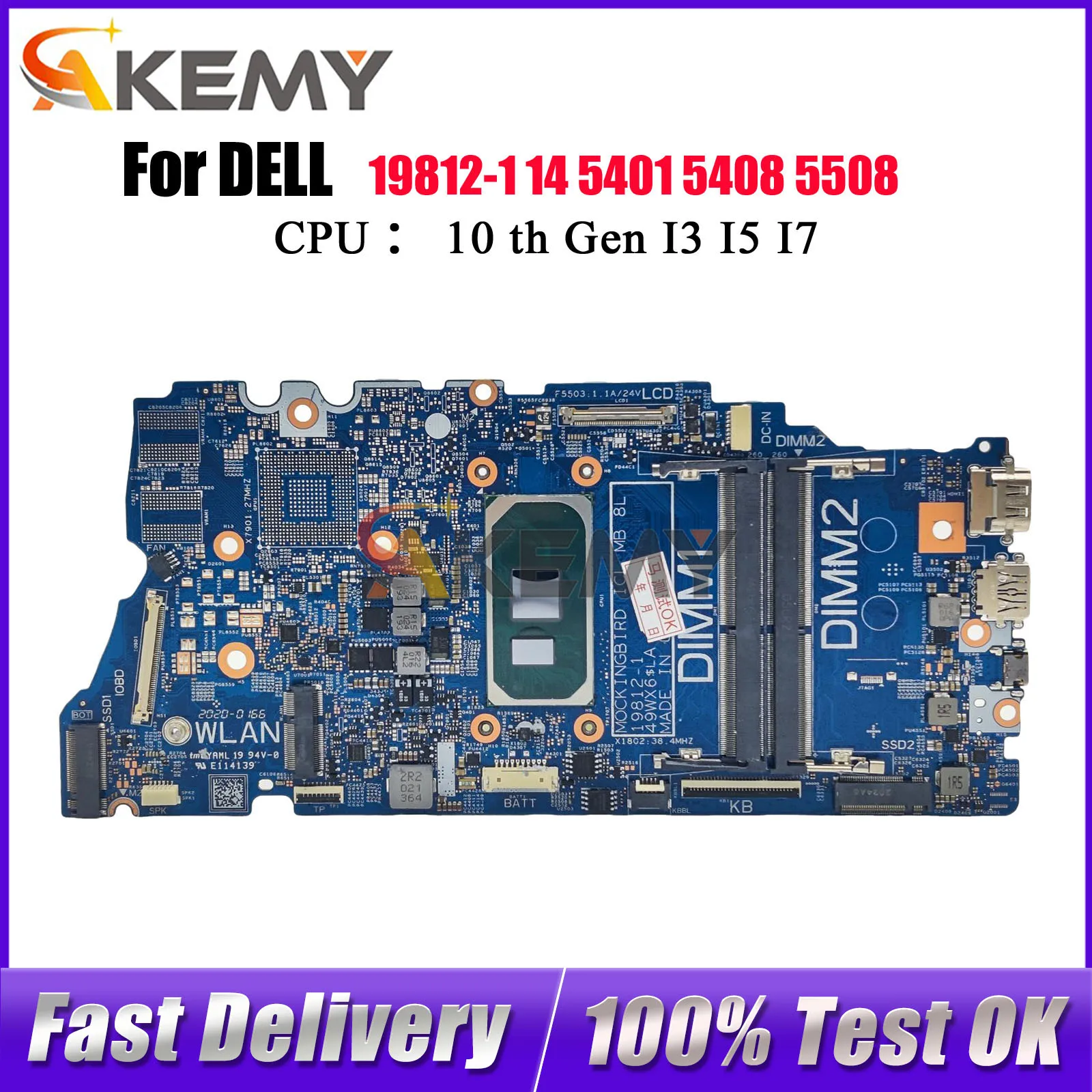 

For Dell Inspiron 5501 5401 5408 5508 Vostro 5401 5501 with i3 i5 i7 CPU Motherboard 19812-1 CN-0526VM 100% Fully Tested