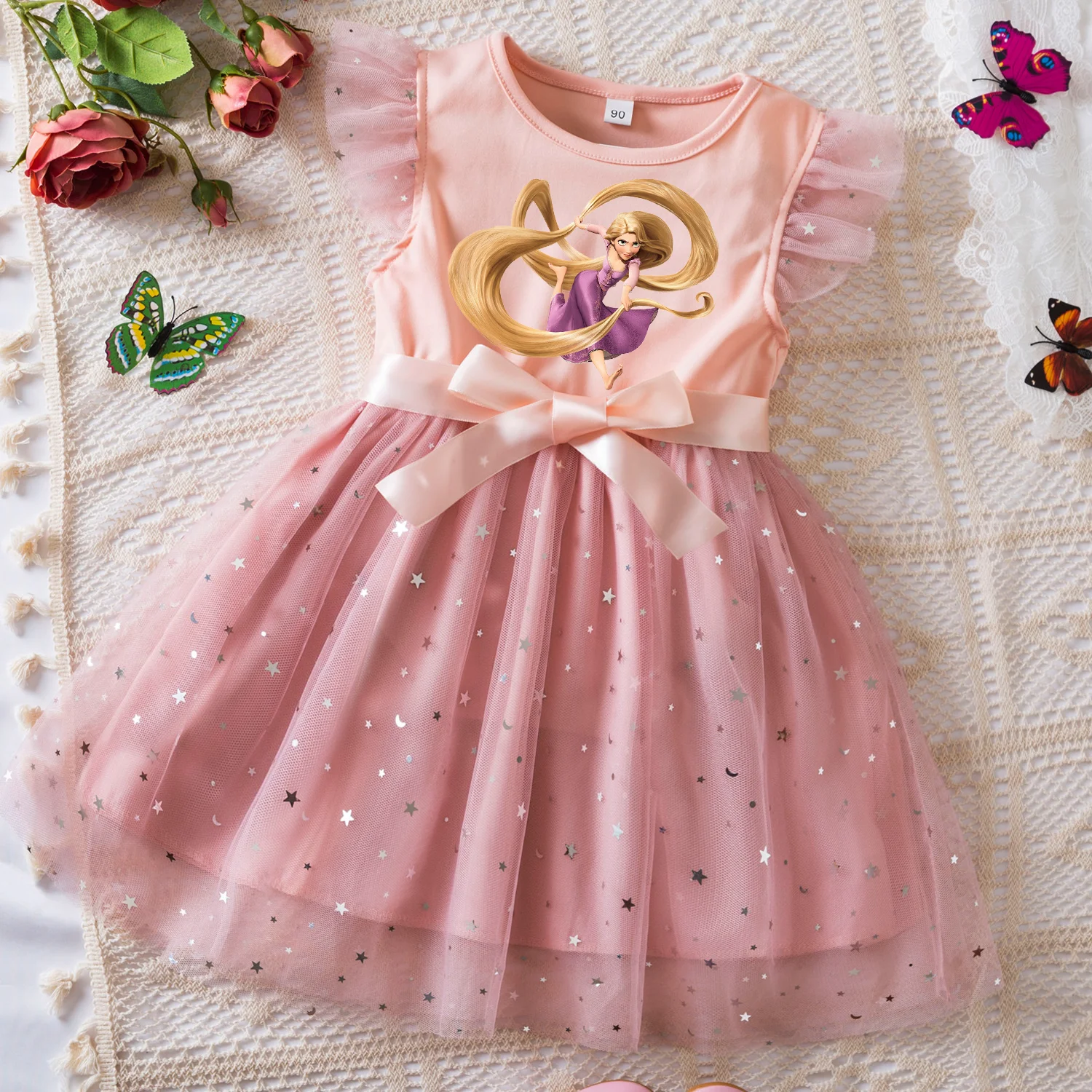 Tangled Rapunzel Summer Toddler Girl Dress Princess Star Baby Girls Clothes Tulle Tutu Dress for Children Party Dress 2-6Y