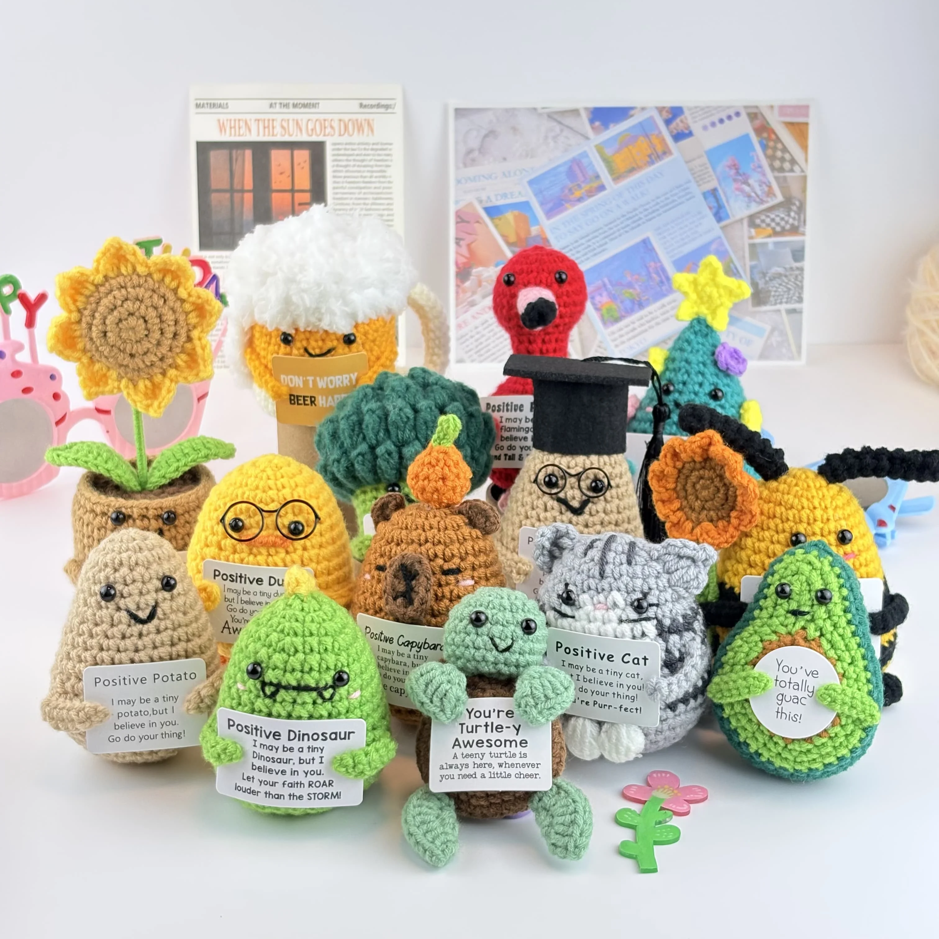 Positive Energy Pocket Hug Crochet Doll Gift Mini Handmade Knitted Plush Potato Turtle Vegetable Duck Funny Support Small Gift