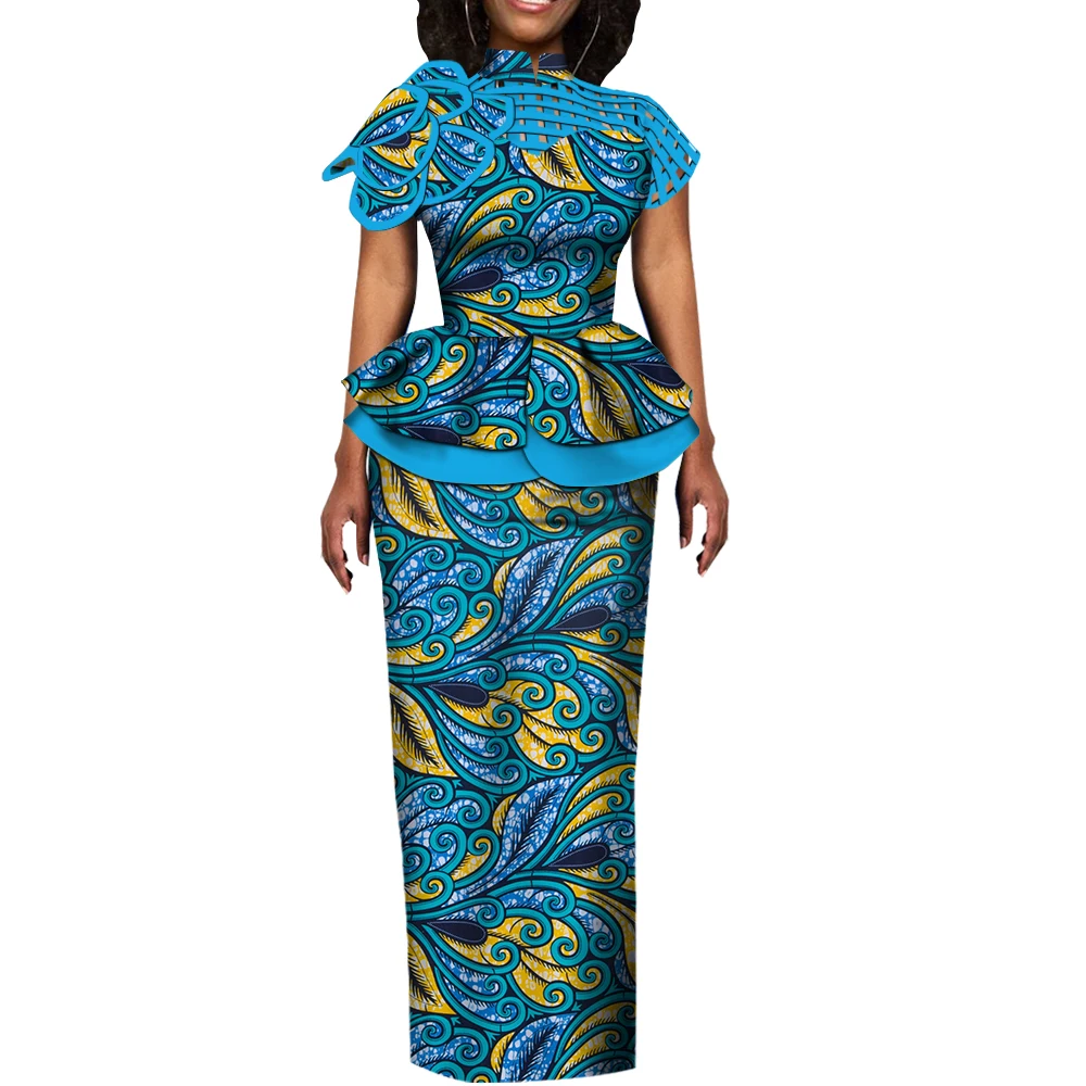 

2 Pcs Sets Tops and Skirt Sets for Women Holllow Net Tops Skirt Suits Dashiki Bazin Riche Party African Women Clothing YF132