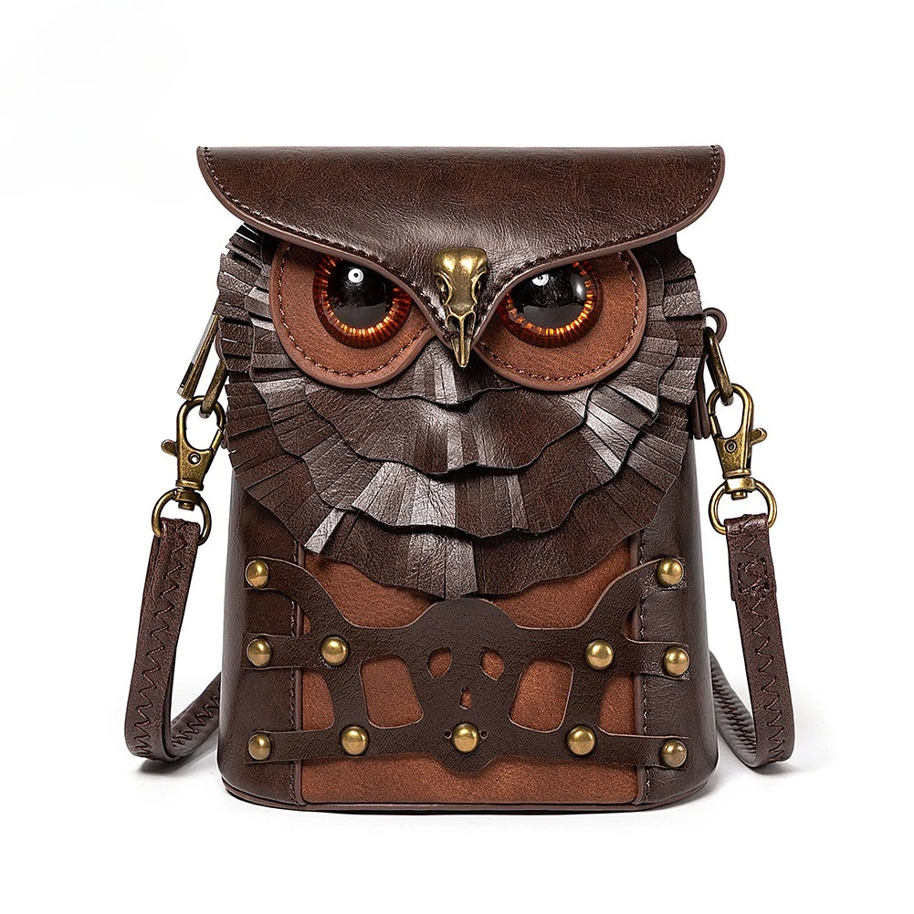 New medieval steampunk women's shoulder oblique straddle bag creative owl MINI change bag satchel