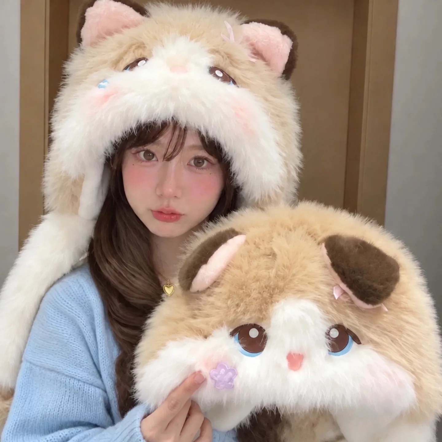 2026 New Cute Blush Cat Ears Plush Hat Women's Winter Cold Protection Plush Thickened Warm  Hat Lovely