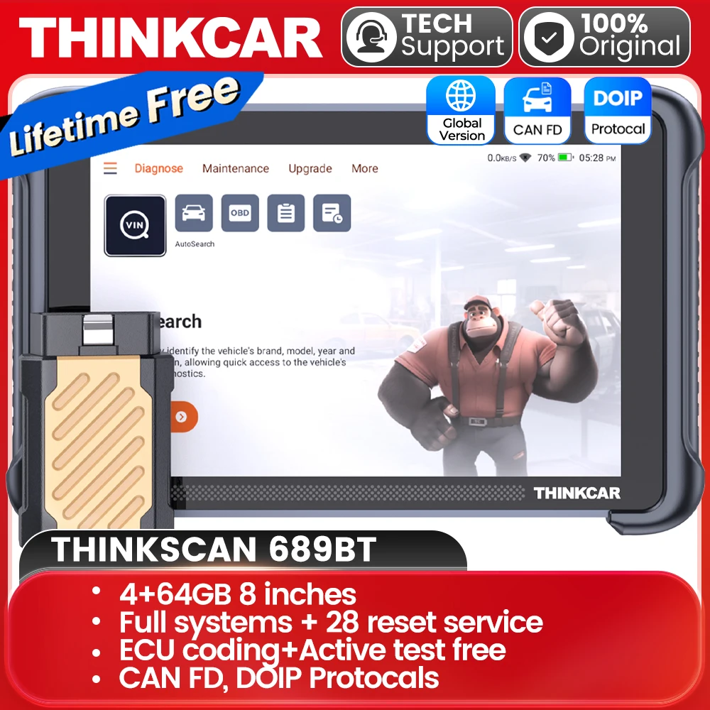 THINKCAR THINKSCAN 689BT OBD2 Scanner CANFD&DOIP All System Diagnostic Tool, Bi-Directional ECU Coding, 34 Reset Lifetime Free