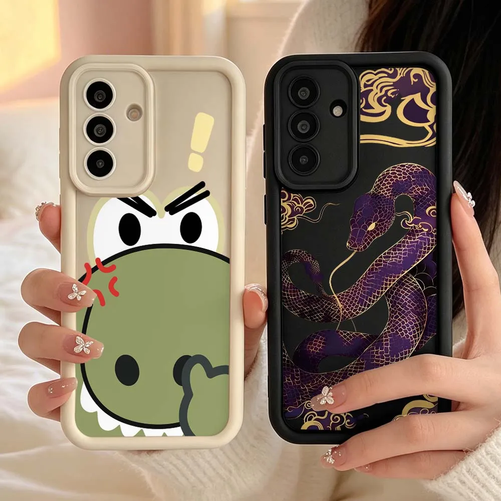 Cartoon Angry Dino Face Gift For Samsung Galaxy A04 M17 A57 A06 A07 A17 A26 A36 A14 A15 A16 Eye Ladder Phone Case